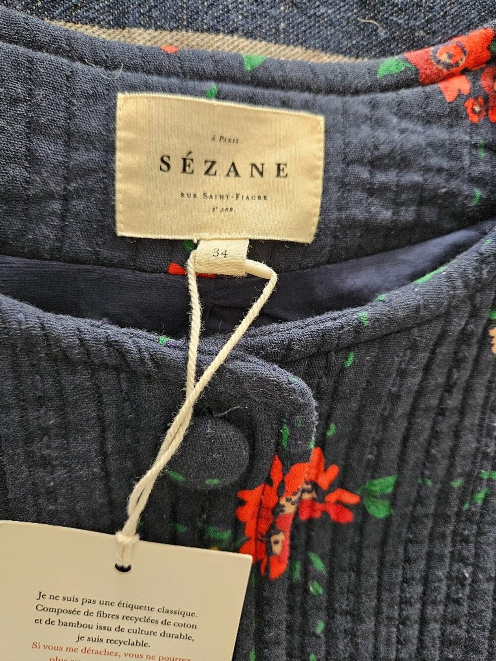 Sezane Dakota Jacket, Floral Check, Cotton NWT Size 2 US - Picture 7 of 12